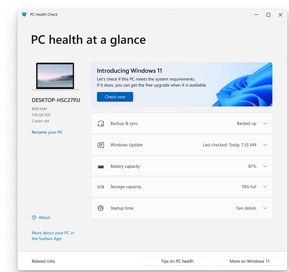PC health check Windows 