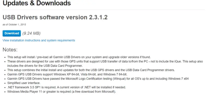 Garmin USB Drivers 