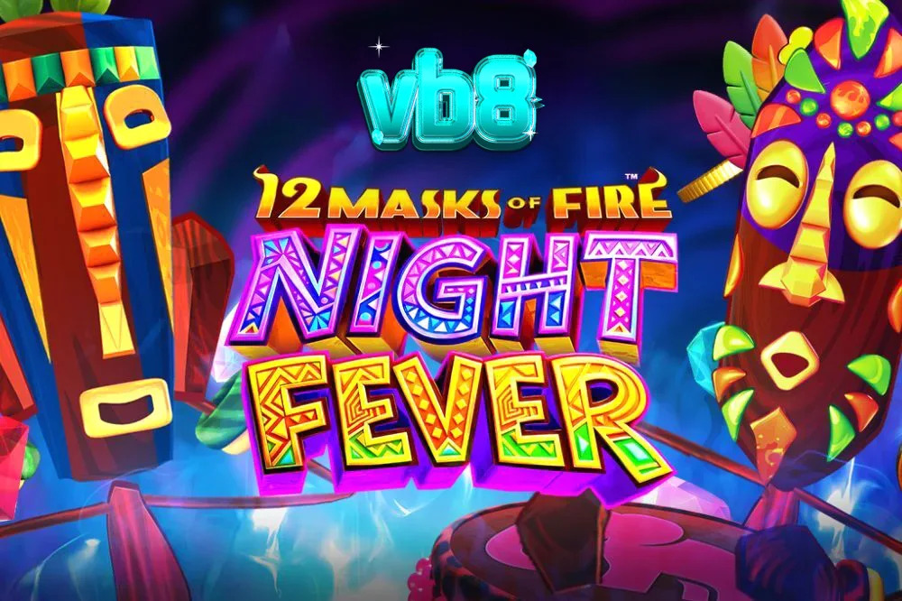 12 Masks of Fire: Night Fever স্লট গেমের মোবাইল স্ক্রিনশট, নিয়ন আলো এবং ড্রাম পার্টির থিম দেখা যাচ্ছে।