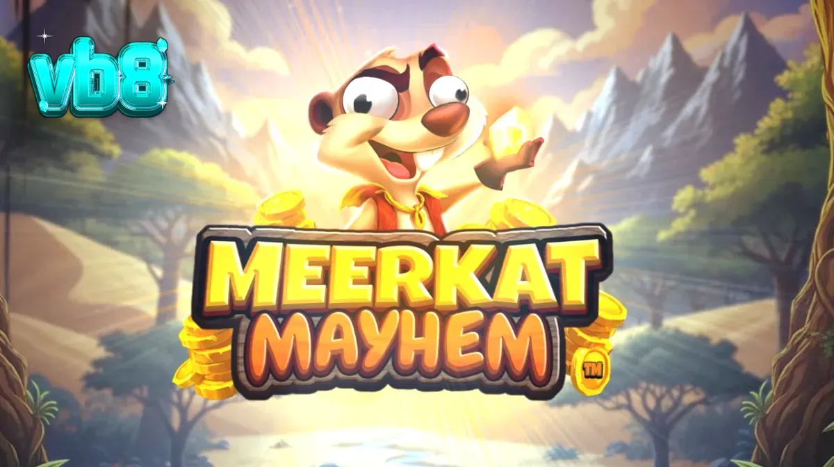 Meerkat Mayhem স্লট গেমের মরুভূমি এবং গুপ্তধন থিমযুক্ত দৃশ্য